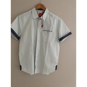 Free Planet Mens Short Sleeve Button Up Shirt Aqua Paradise NWT Size Large